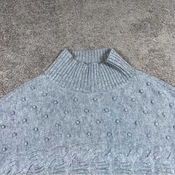 Talbots Mock Neck Poncho Sweater Womens Gray Cable Knit Wool Blend Size M - Picture 5 of 8